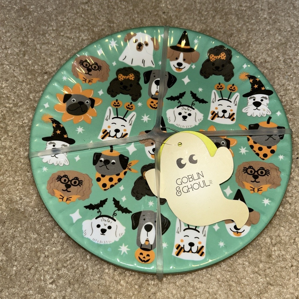 NWT Goblin & Ghoul Melamine Halloween Dog Salad/ Snack Plate Set of 8 8"